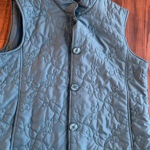 EUC Cabbalas Ladies BRIGHT TEAL Large Quilted Gray Button-Up Vest